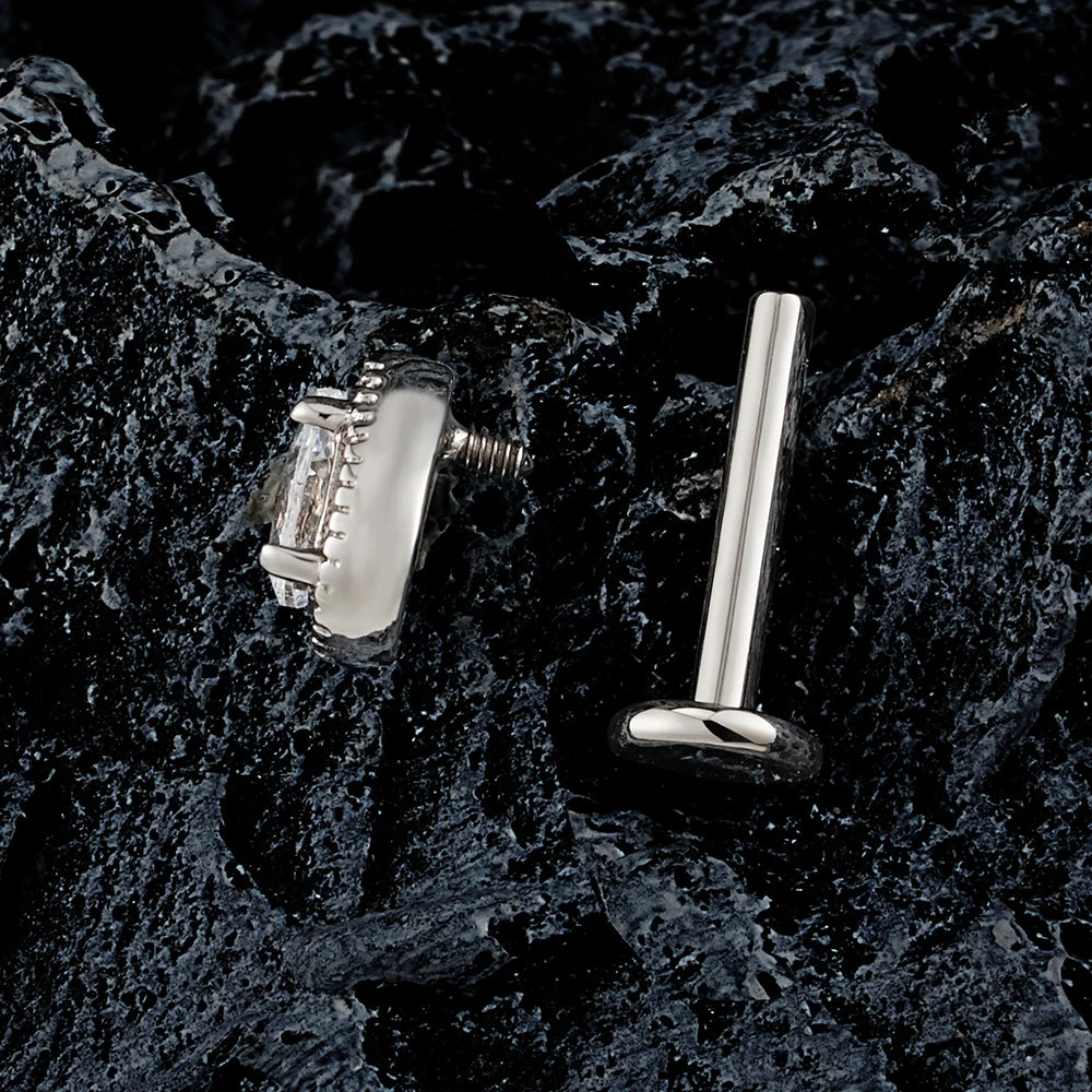 Diamond ear piercing vintage style with a teardrop clear cz stone titanium labret stud