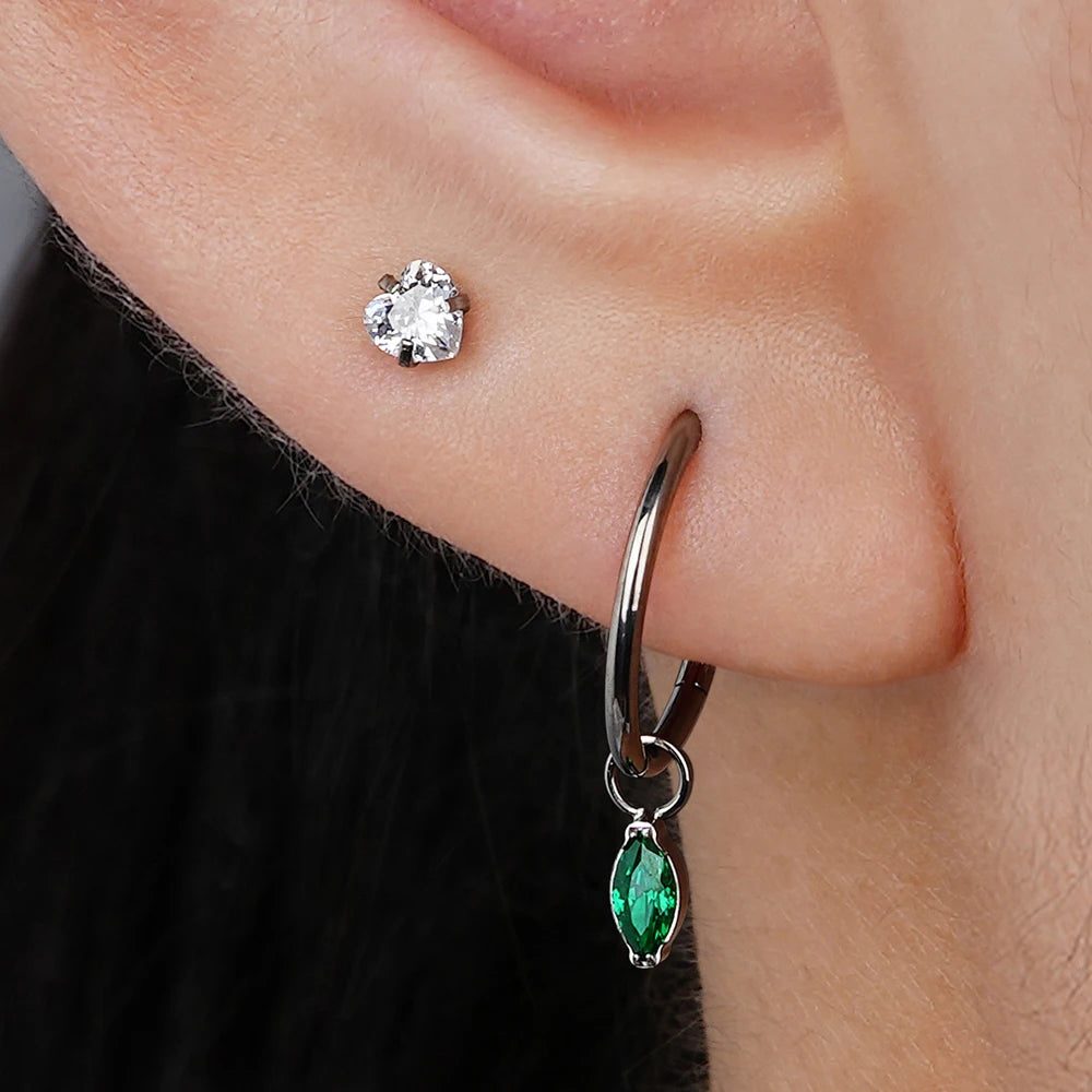 Tiny and simple heart piercing stud with a clear cz stone and titanium 16G nose stud ear stud lip stud