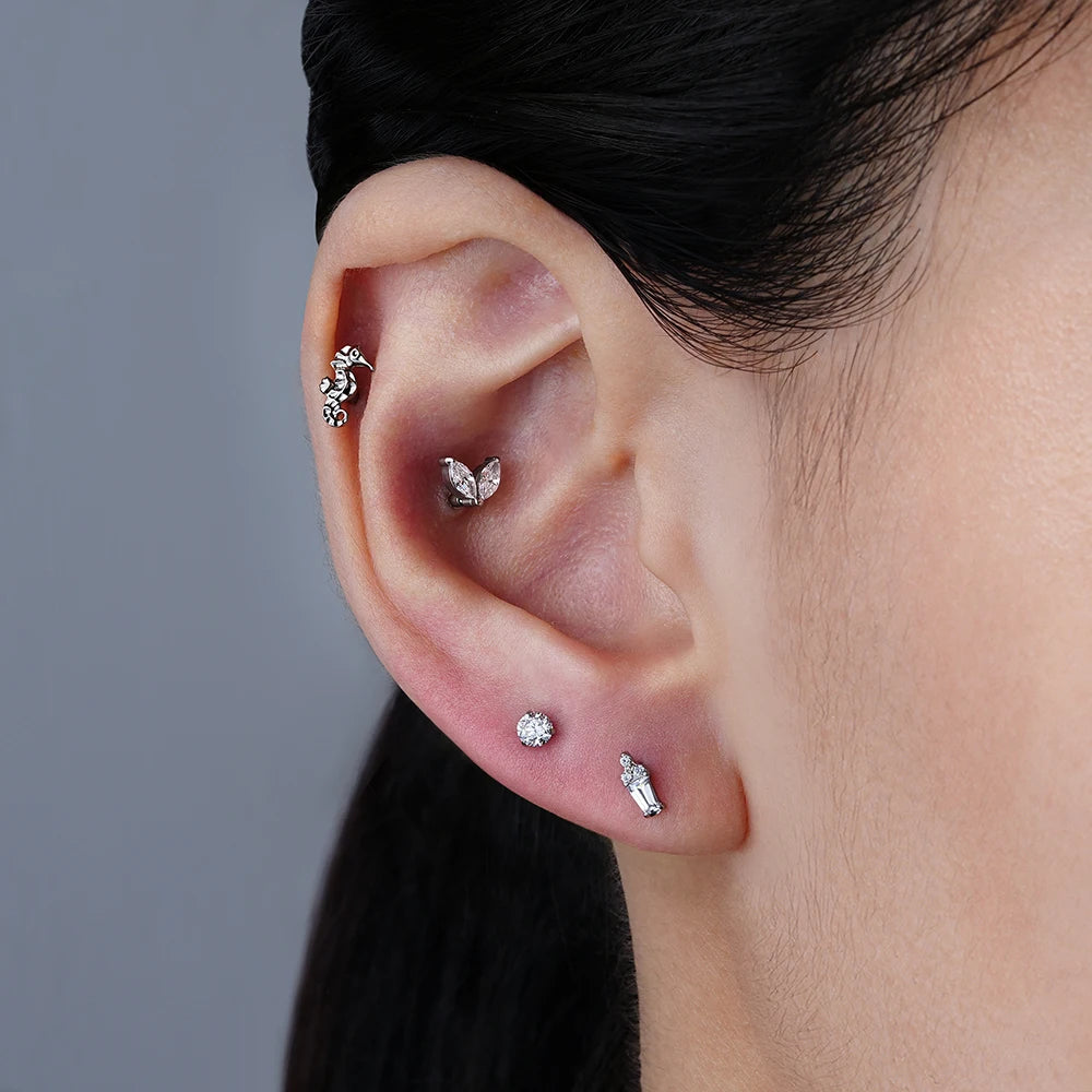 Diamant näsring med två marquise klara cz-stenar, liten och söt titan piercing labret
