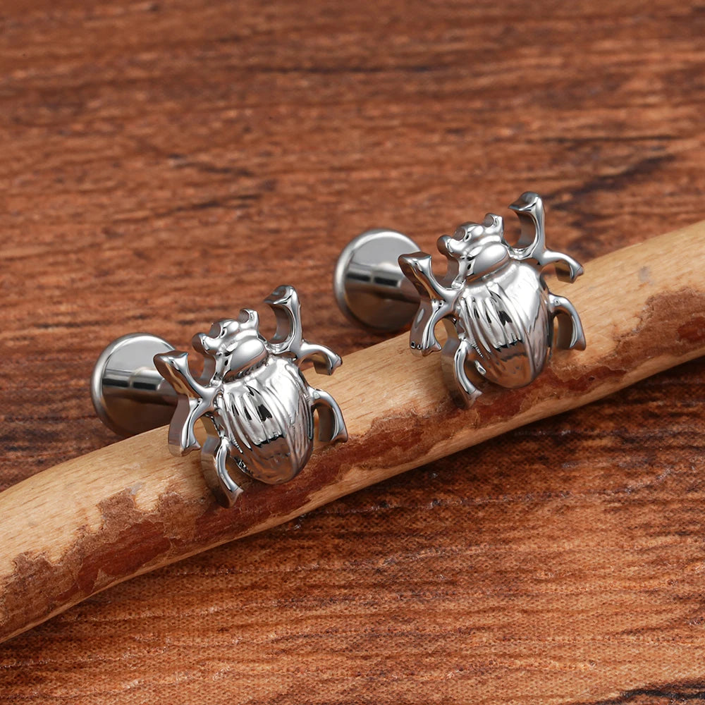 Beetle stud earring titanium piercing stud 16G