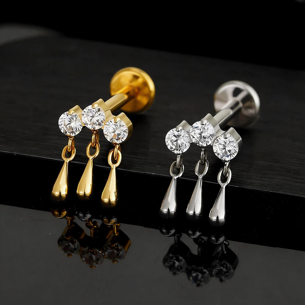 Hidden helix chain piercing chandelier style with clear stones and