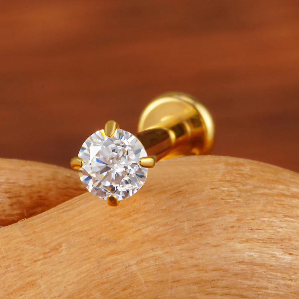 Threadless labret stud with a clear cz stone tiny and simple titanium 18G 16G