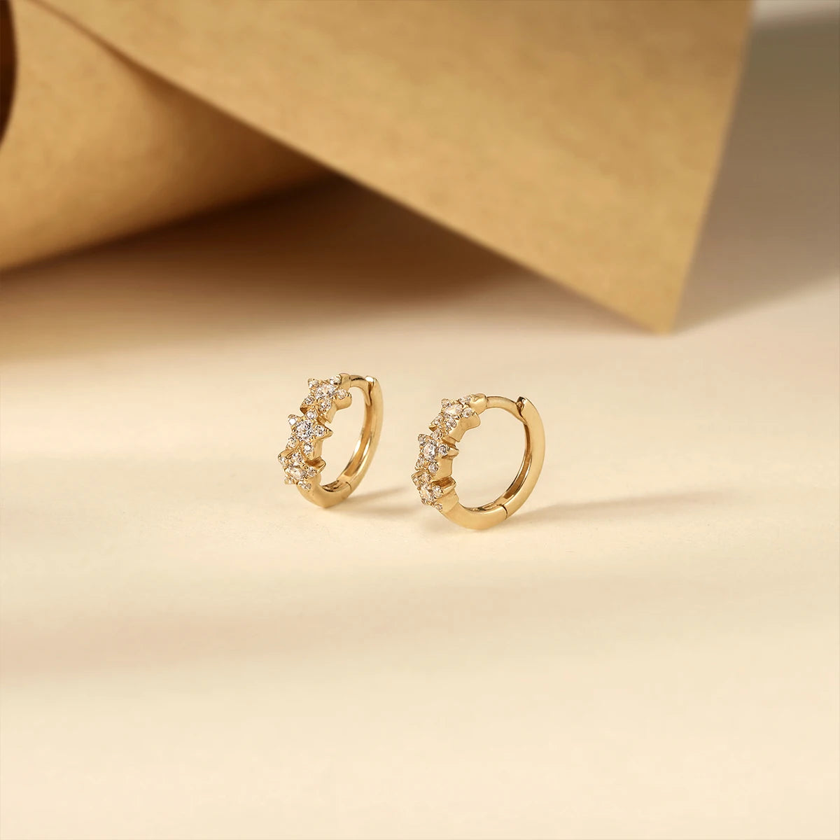14K gold diamond earrings with natural GH-SI diamonds small huggie earrings solid gold helix earring