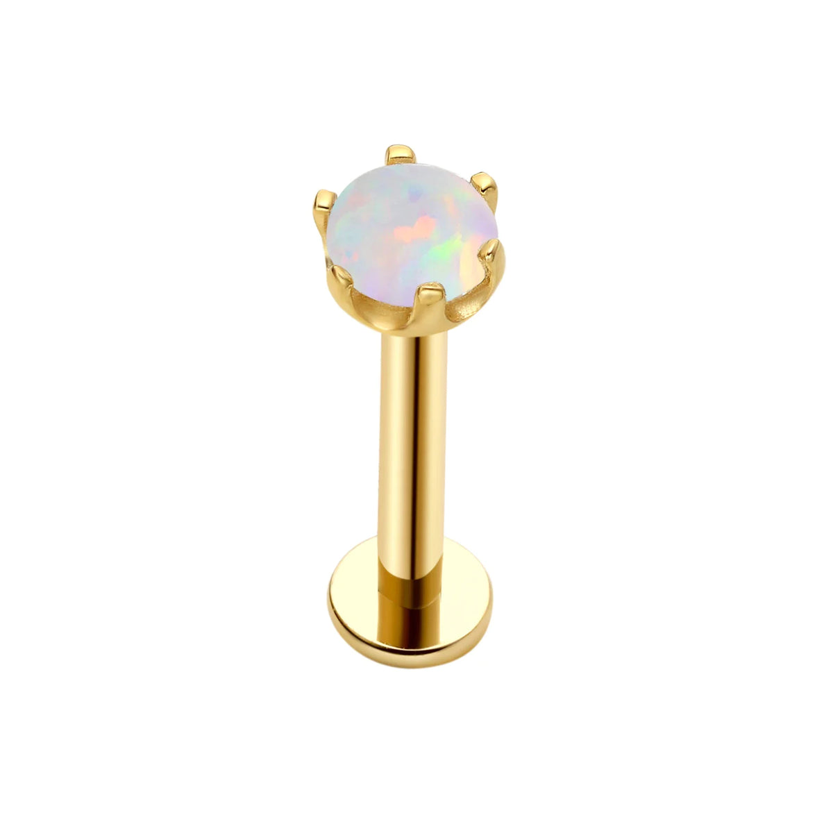 Clou de nez en or massif avec piercing à lèvres en or opale 14 carats