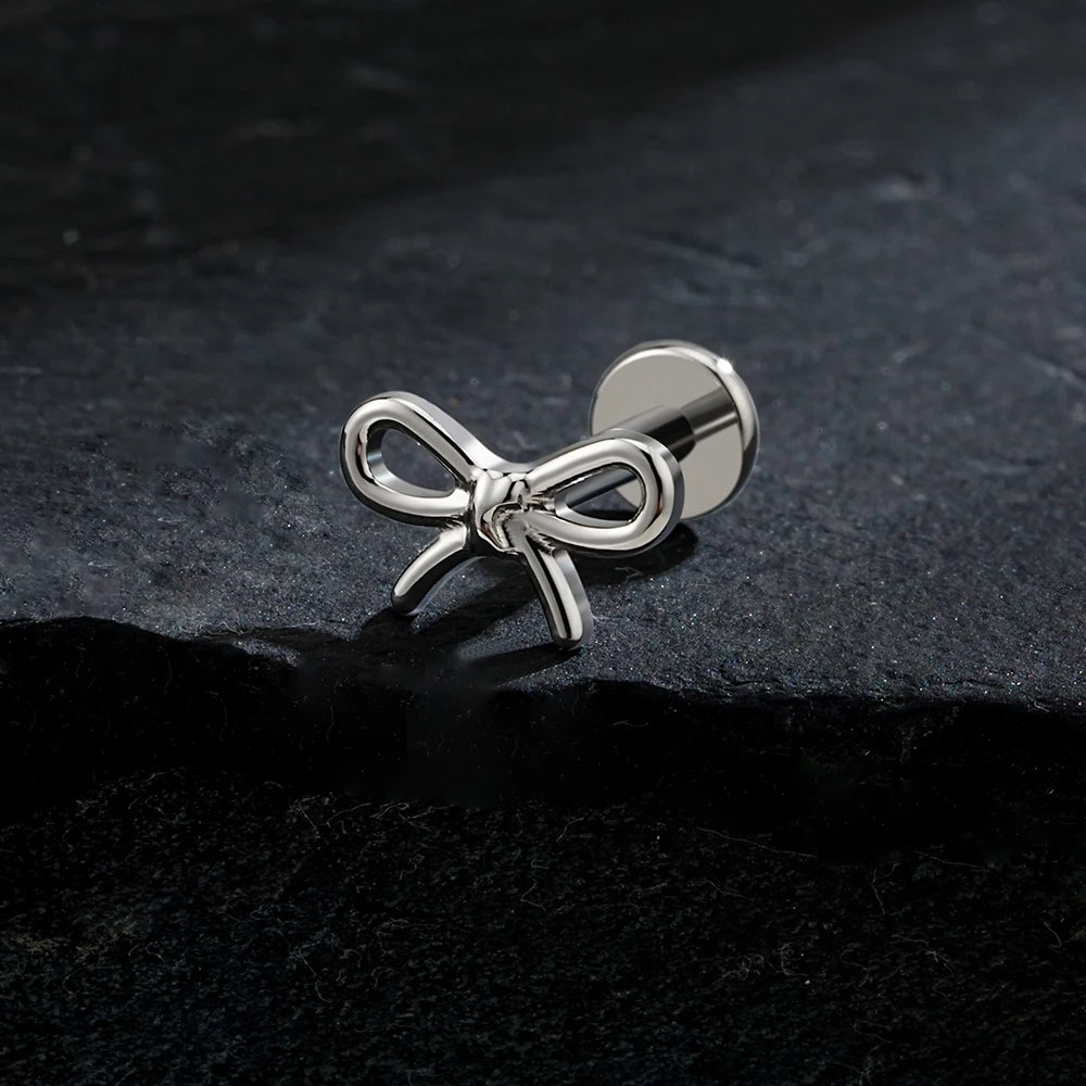 Bow nose piercing tiny and simple titanium butterfly bow labret stud bow piercing