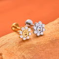 Smiley face flower earring with clear or multicolored cz stones titanium labret stud