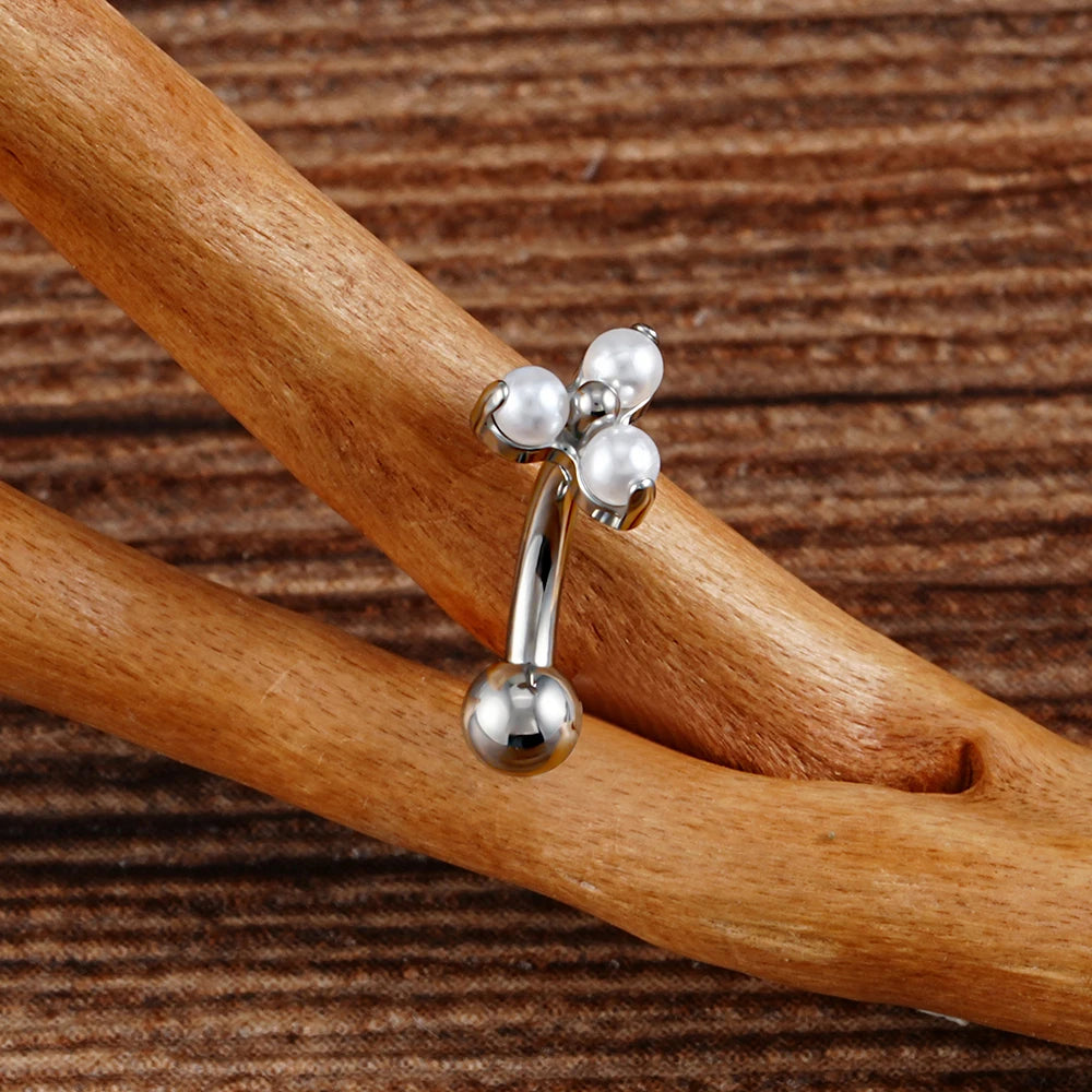 Anti-tragus curved barbell with three pearls titanium rook piercing