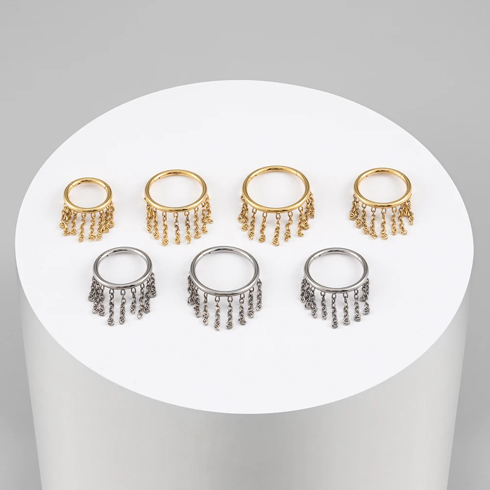 Snug piercing hoop with chains 16G titanium gold silver hinged segment clicker