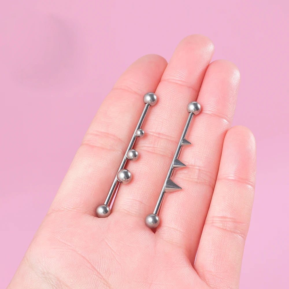 Cool piercing industrial para hombre y mujer con 3 bolas de titanio con barra 14G 38 mm