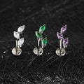 Three stone stud earring with clear green purple cubic zirconia titanium labret stud