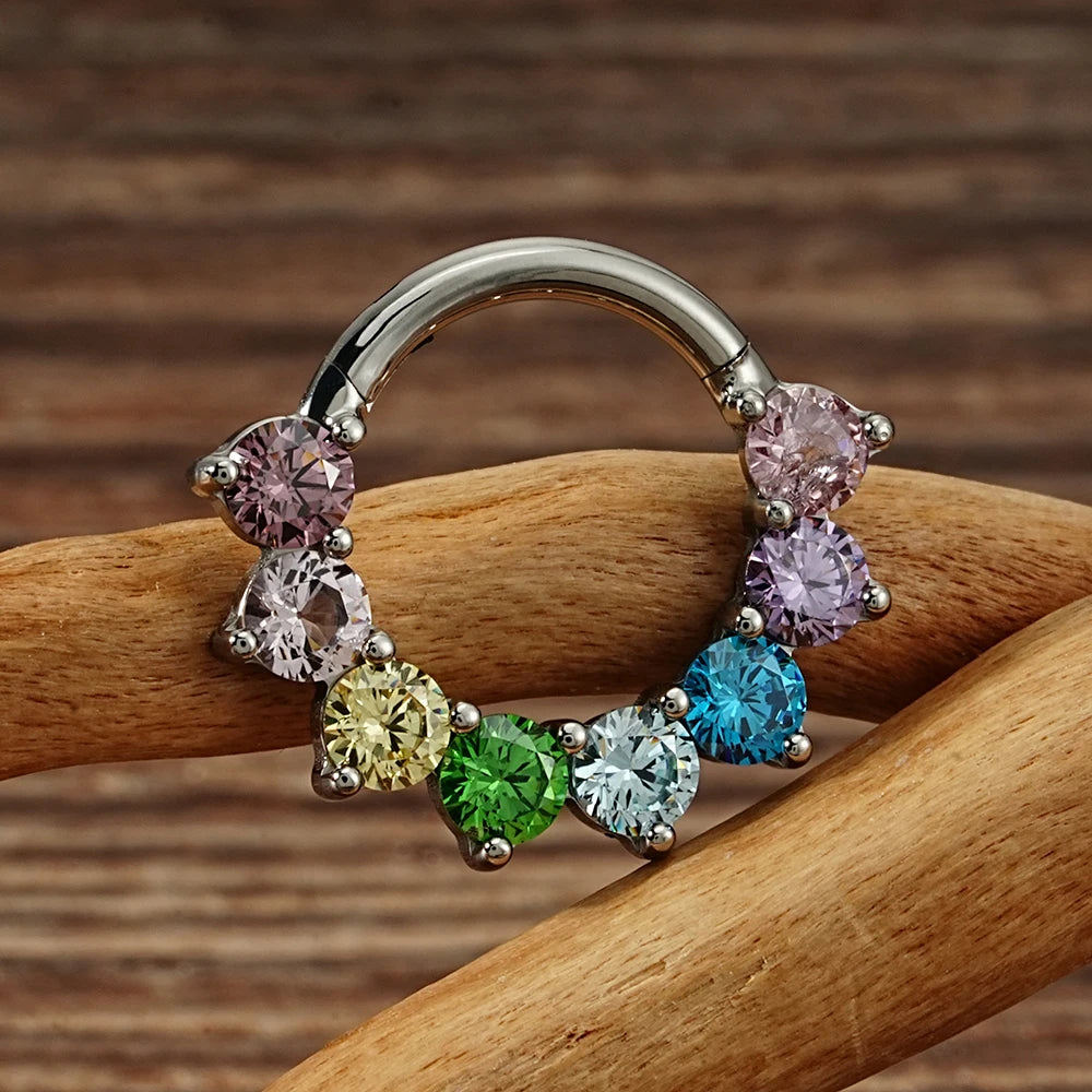 Grande piercing al setto con pietre cz colorate titanio 16G