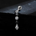 Dangle flat back stud with three clear cz stones a kite shaped diamond cz titanium piercing