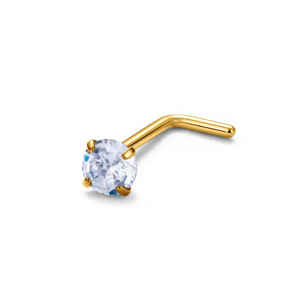 L-vormige neusknop met diamanten titanium 20 gauge gouden en zilveren neusring