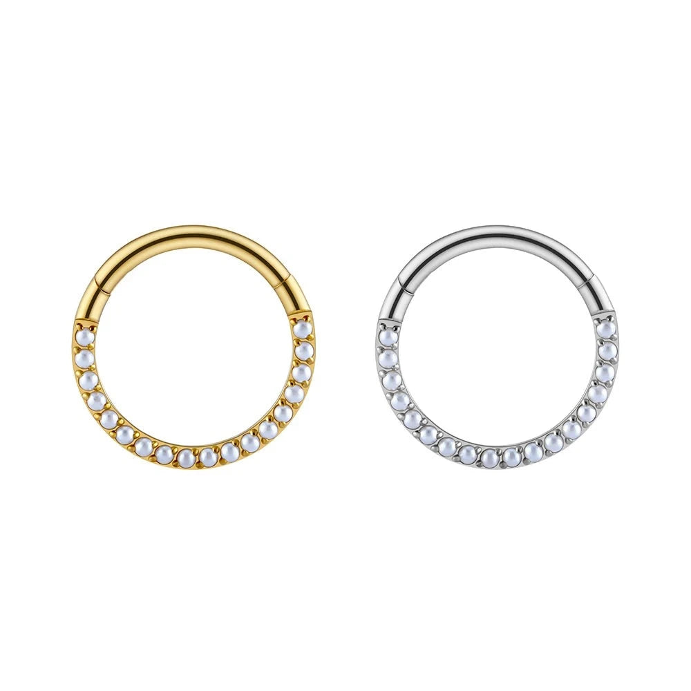 Daith pearl earring made of titanium 16G septum clicker ring