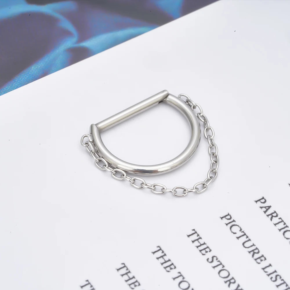 Chain septum ring titanium 16G half circle D shape hinged segment clicker