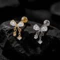 Dangle bow earring with diamond cz stones bowknot earring stud threadless