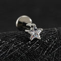 Star flat back earring with clear cz titanium labret stud flat piercing