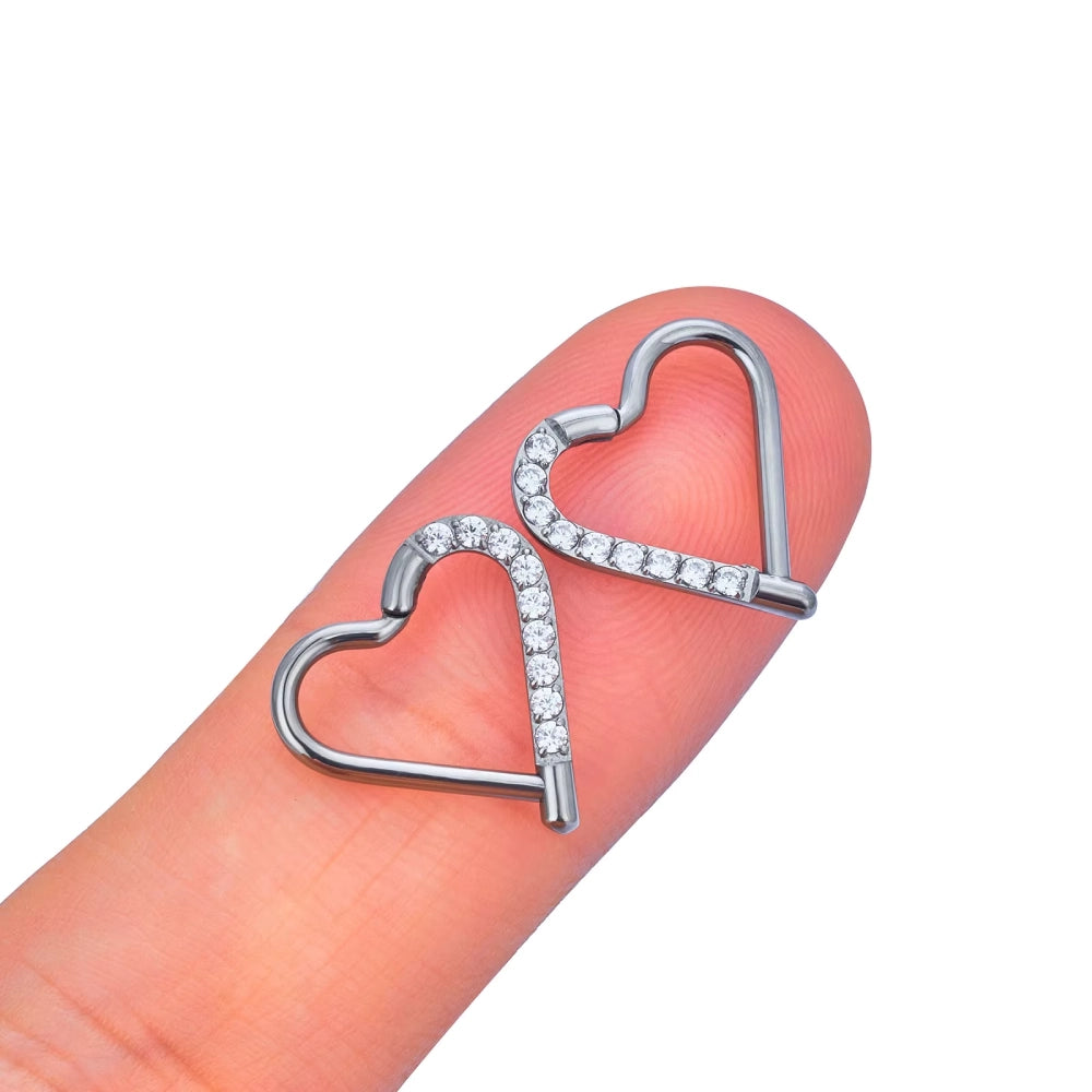 Daith heart piercing gold and silver daith ring titanium 16G with CZ stones hinged segment clicker