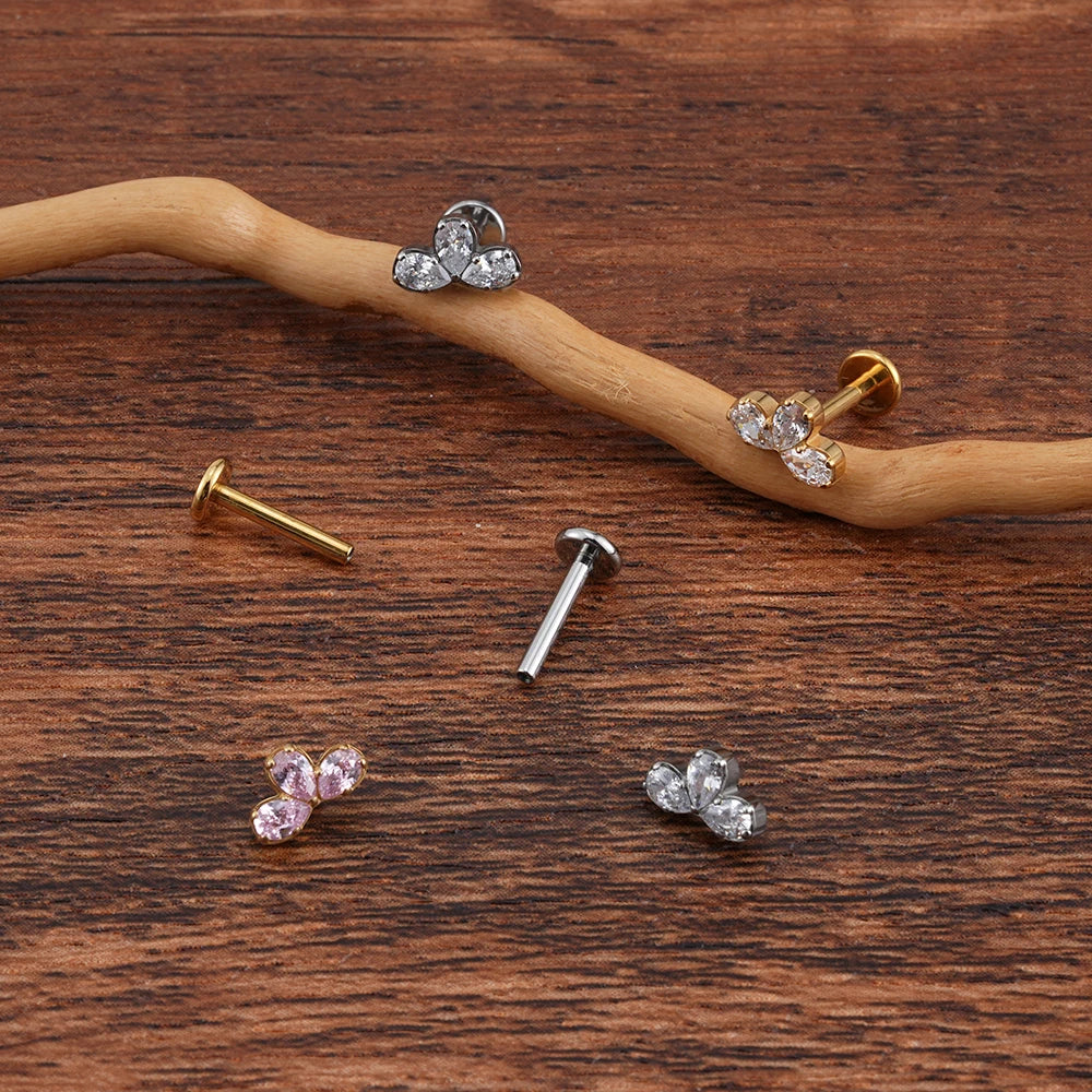 Goldenes Ashley-Piercing mit drei Diamanten, Ashley-Labret-Piercing, Titan-Lippenpiercing-Stecker, 16G