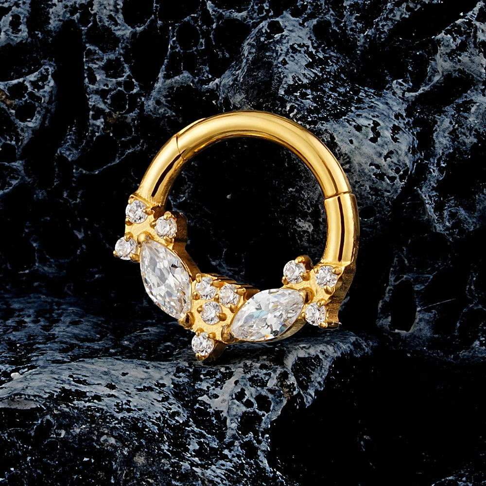 Septum clicker en or avec zircone cubique transparent en titane 16G