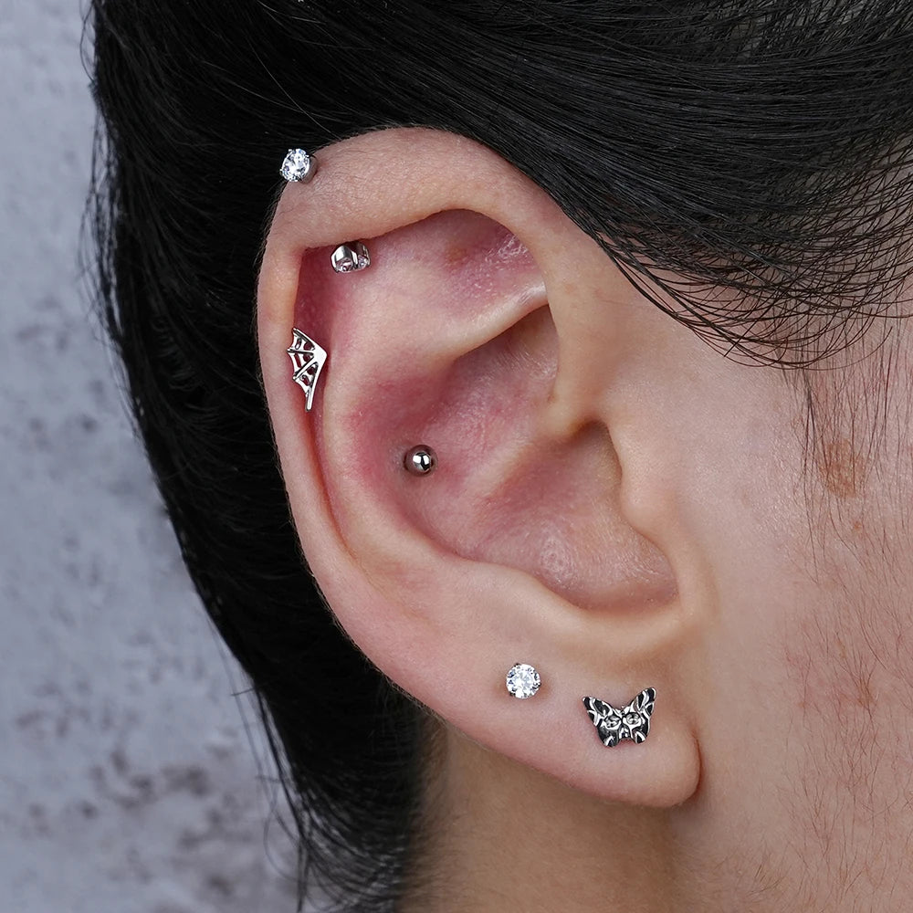 Piercing para nariz con forma de telaraña y media luna, joyería para Halloween, piercing de titanio, 16 g