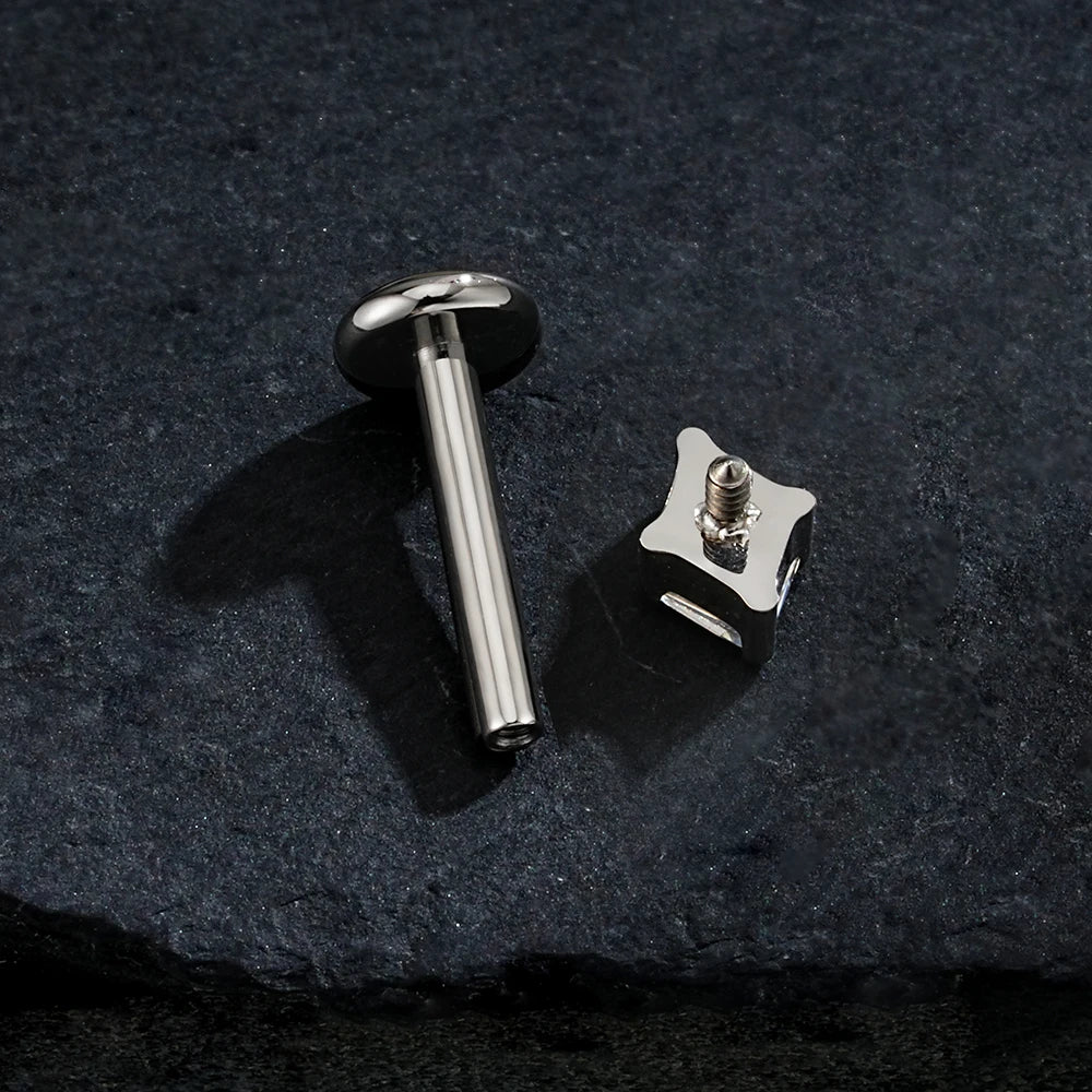 Trendy and cute ear piercing with a rhombus clear stone titanium labret stud