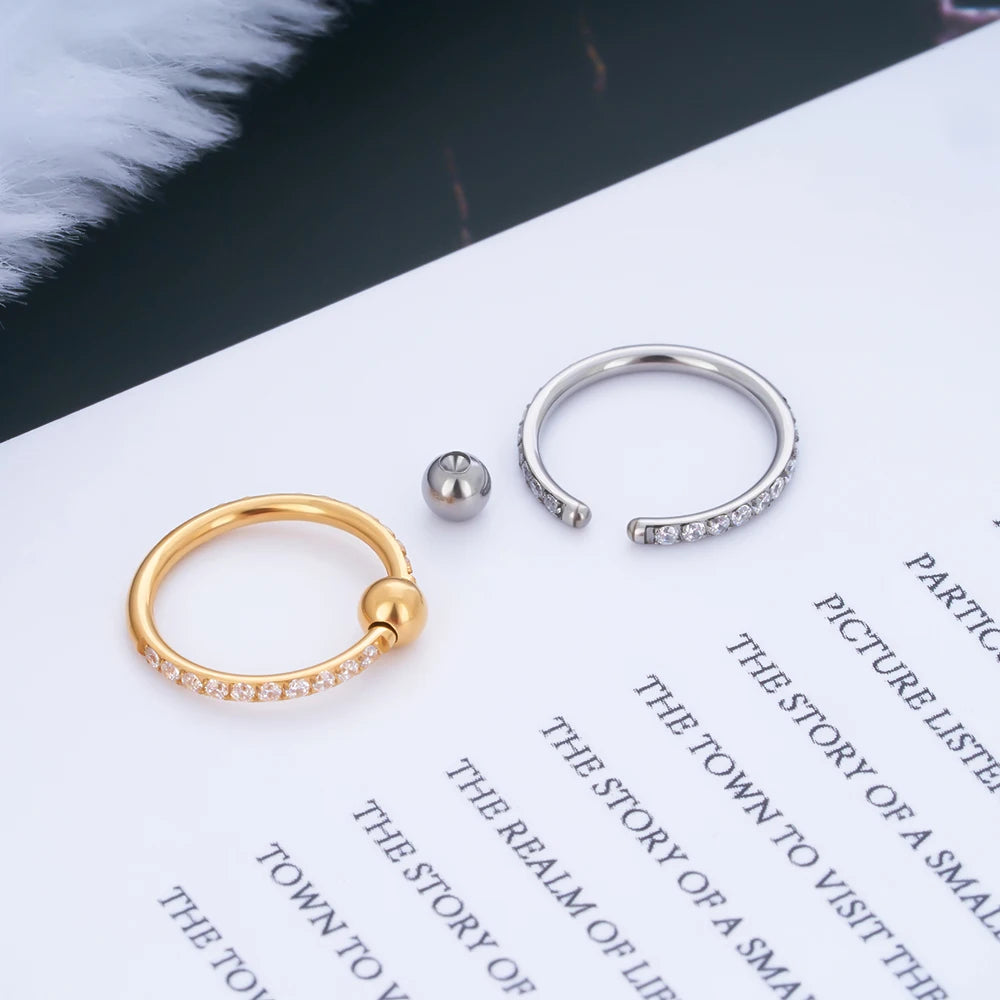 Captive Bead Ring Conch Piercing Hoop, Gold, Silber, Roségold, Titan mit CZ-Steinen, 8 mm, 10 mm, 16 Gauge