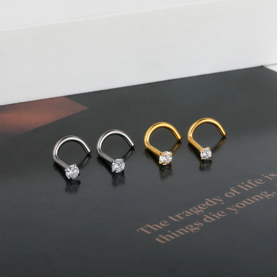 thumbnail image 2 of 20G Simulated Diamond Nose Stud – Rose Gold IP – Screw Twist – Cartilage & Lobe, Unisex 2 of 4