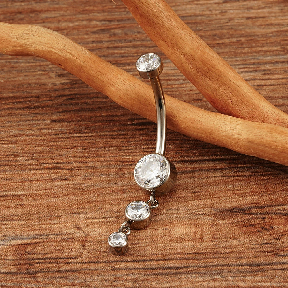 Dangle belly ring with diamond CZ cute belly button piercing titanium ...