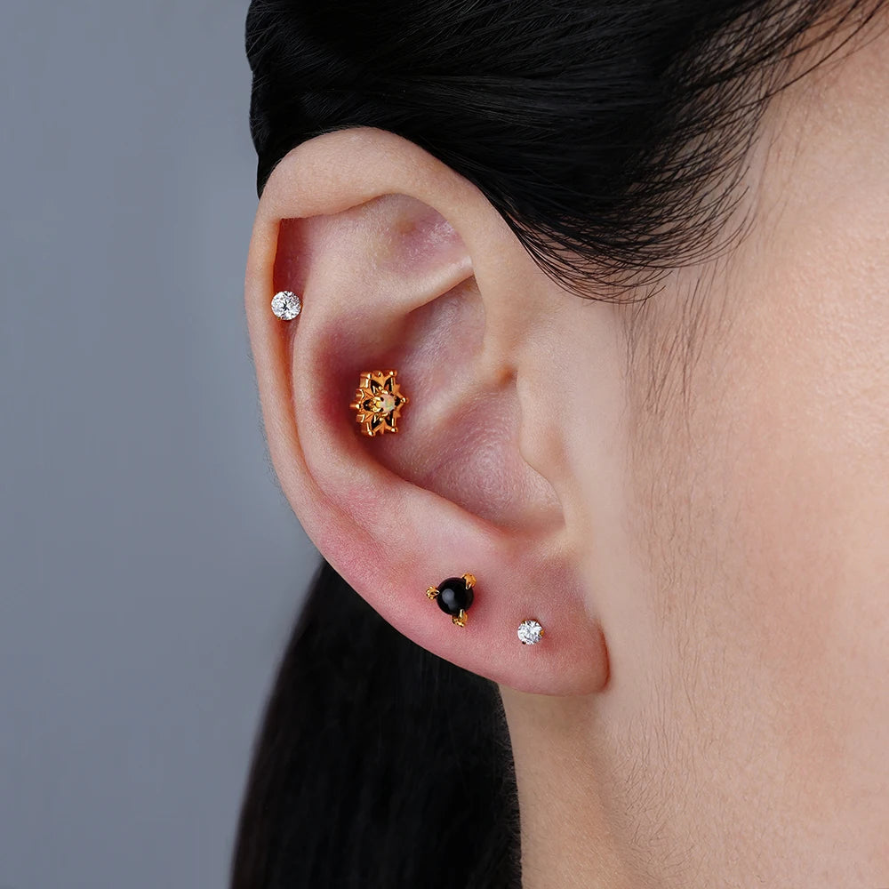 Black onyx labret with claws gothic punk and dark piercing with natural gemstones titanium 16G