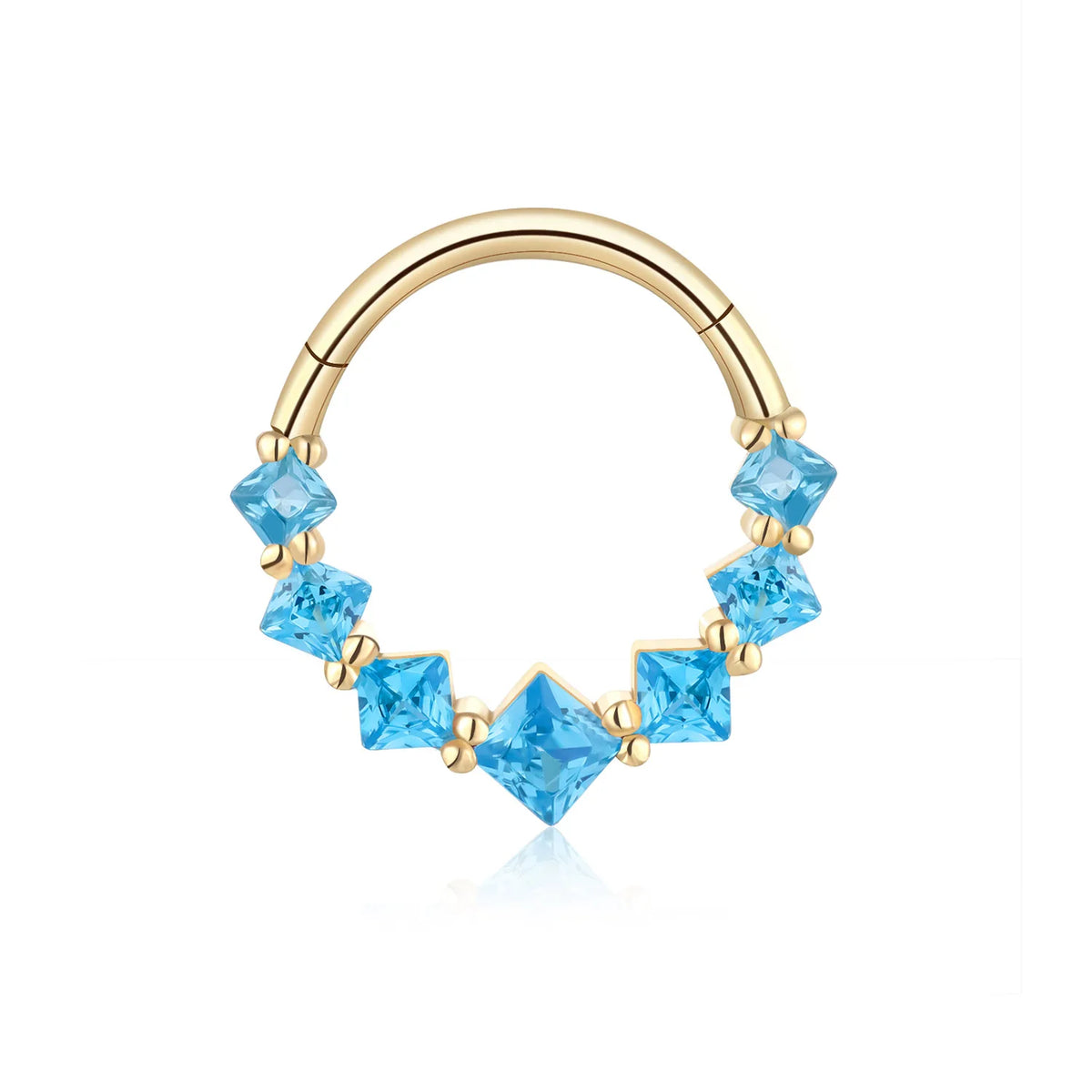 Echtgold-Septumring mit rosa-blauen CZ-Steinen, hübscher und niedlicher Nasenring aus 14-karätigem Gold, Ohrpiercing, Daith-Piercing