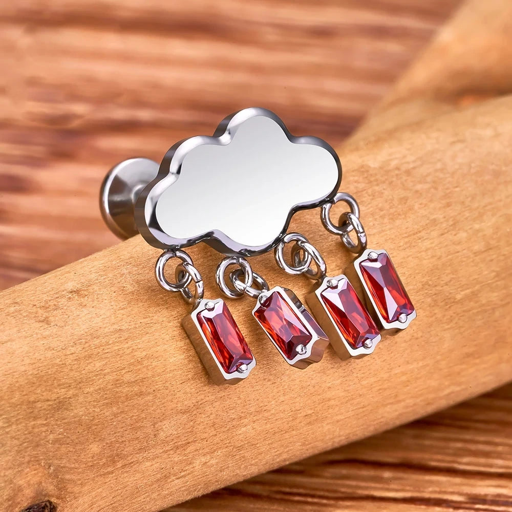 Drijvende helix piercing stud heel schattig en uniek wolk en regen titanium oorknop 16G