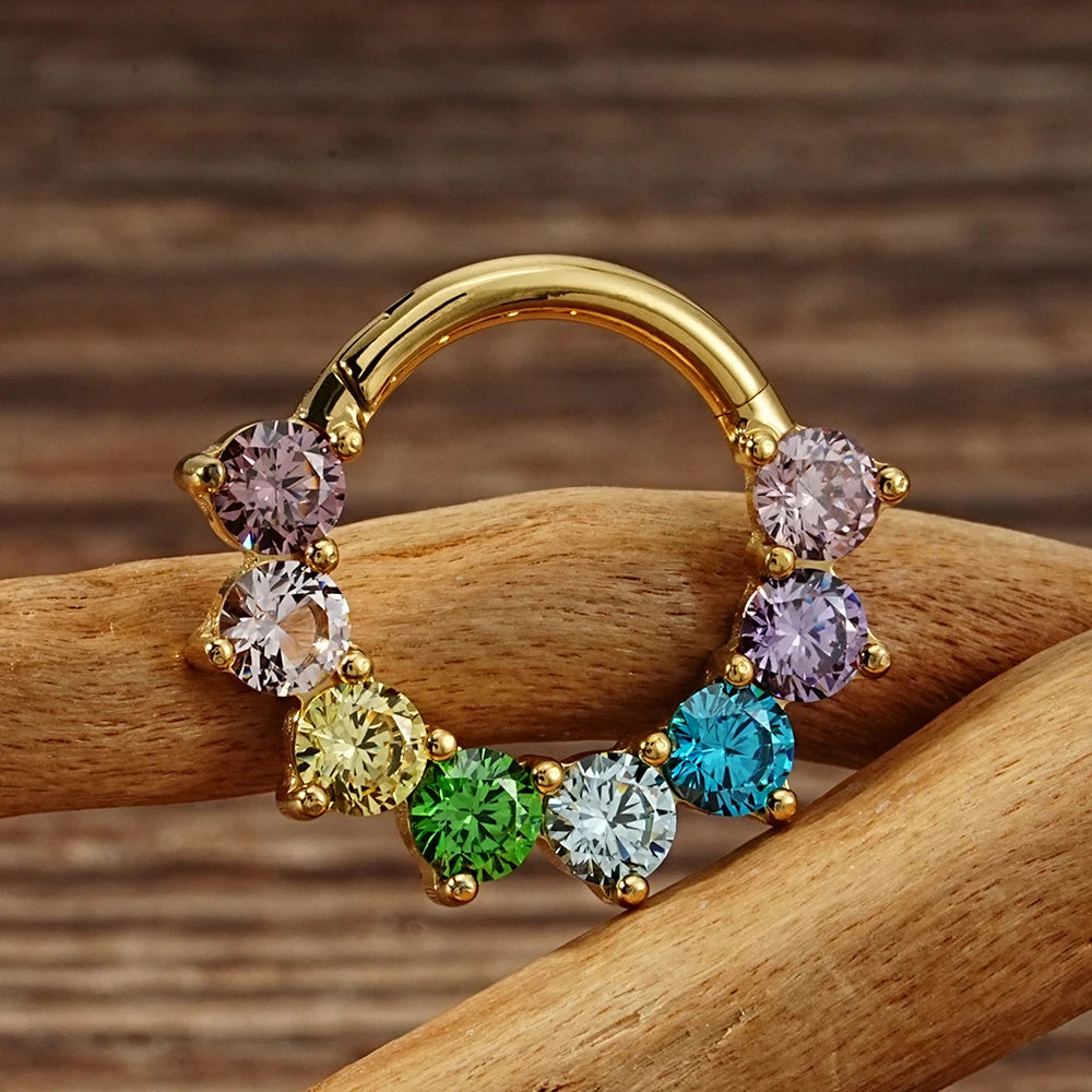 Grande piercing al setto con pietre cz colorate titanio 16G