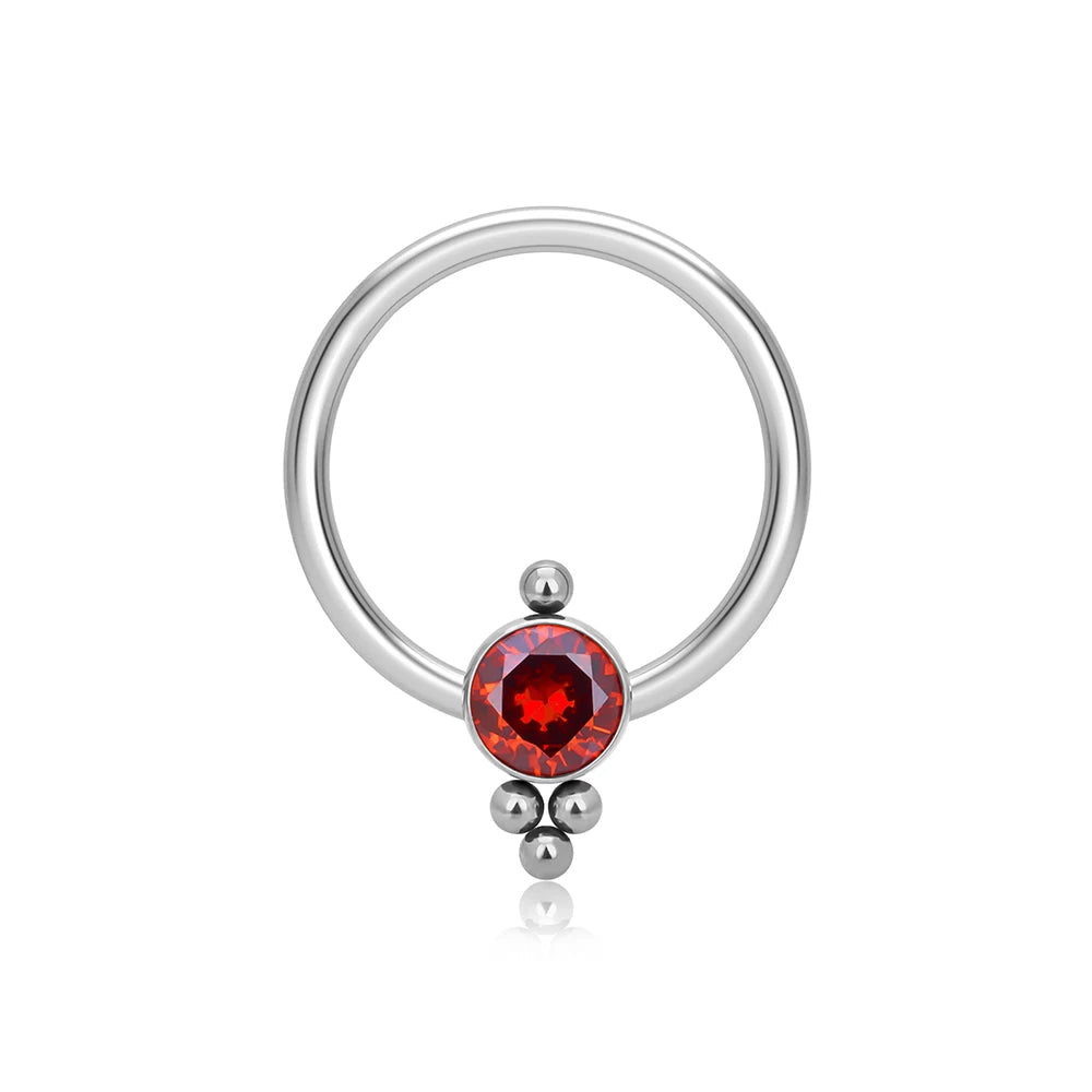 Captive bead septum ring with a clear pink blue yellow purple green black red cz stone