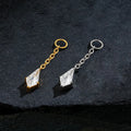 Earring charm for hoops with a kite shaped diamond cz stone and a chain titanium piercing pendant