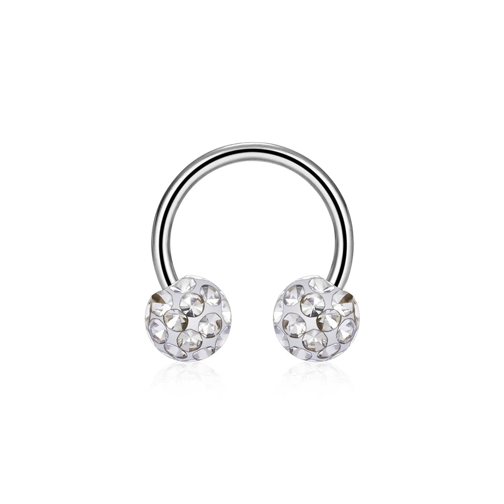 Horseshoe septum ring with clear pink and colorful crystals titanium circular barbell
