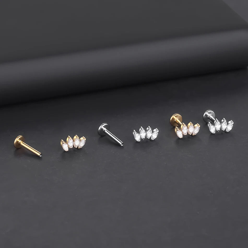 Boucle d'oreille clou diamant titane avec pierres claires 16G