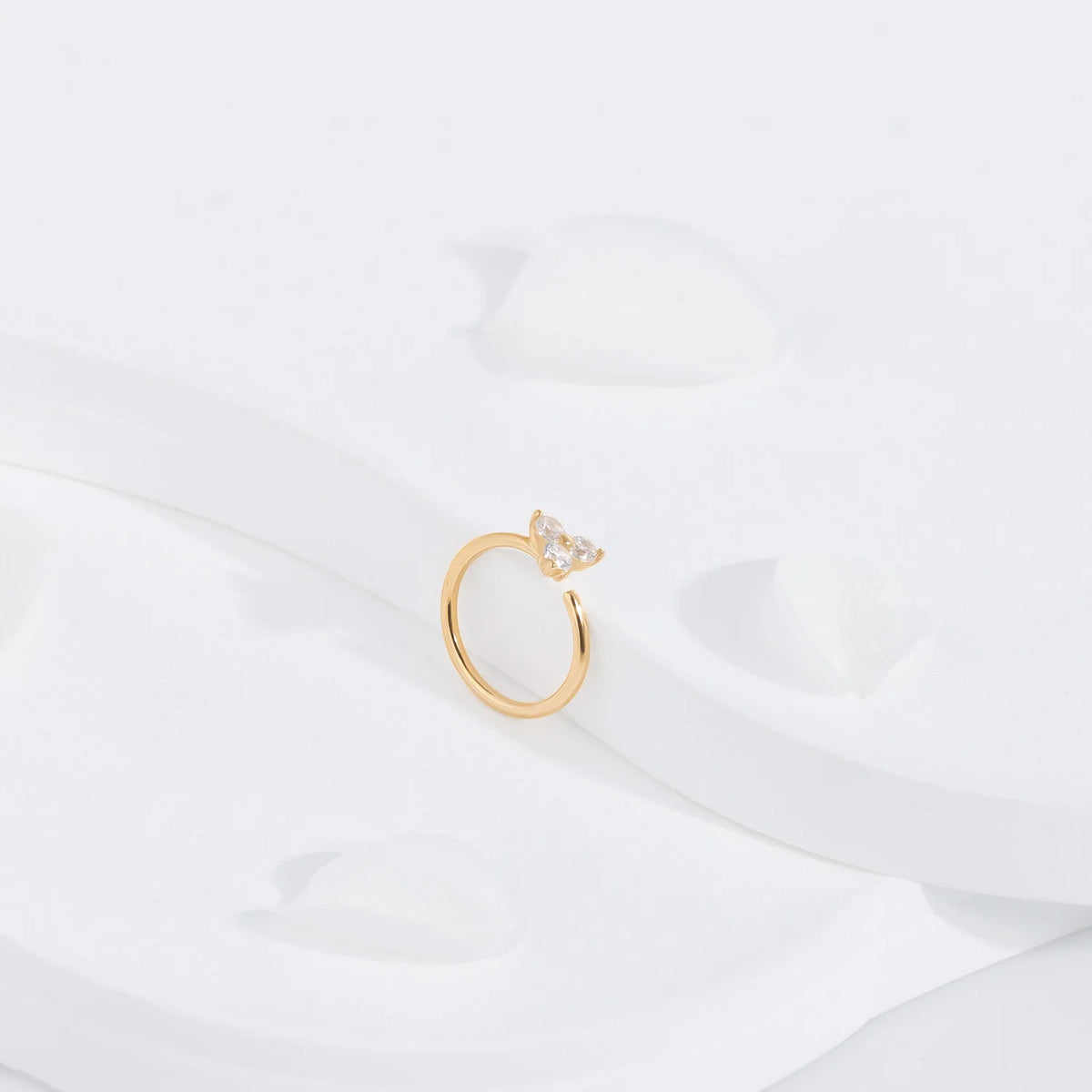 Anillo de nariz de oro de 14 quilates con diamante, 3 puntos, piedras de circonita transparente, anillo sin costuras