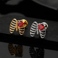Ribcage earring with a heart-shaped red stone ribcage piercing stud gothic Halloween jewelry