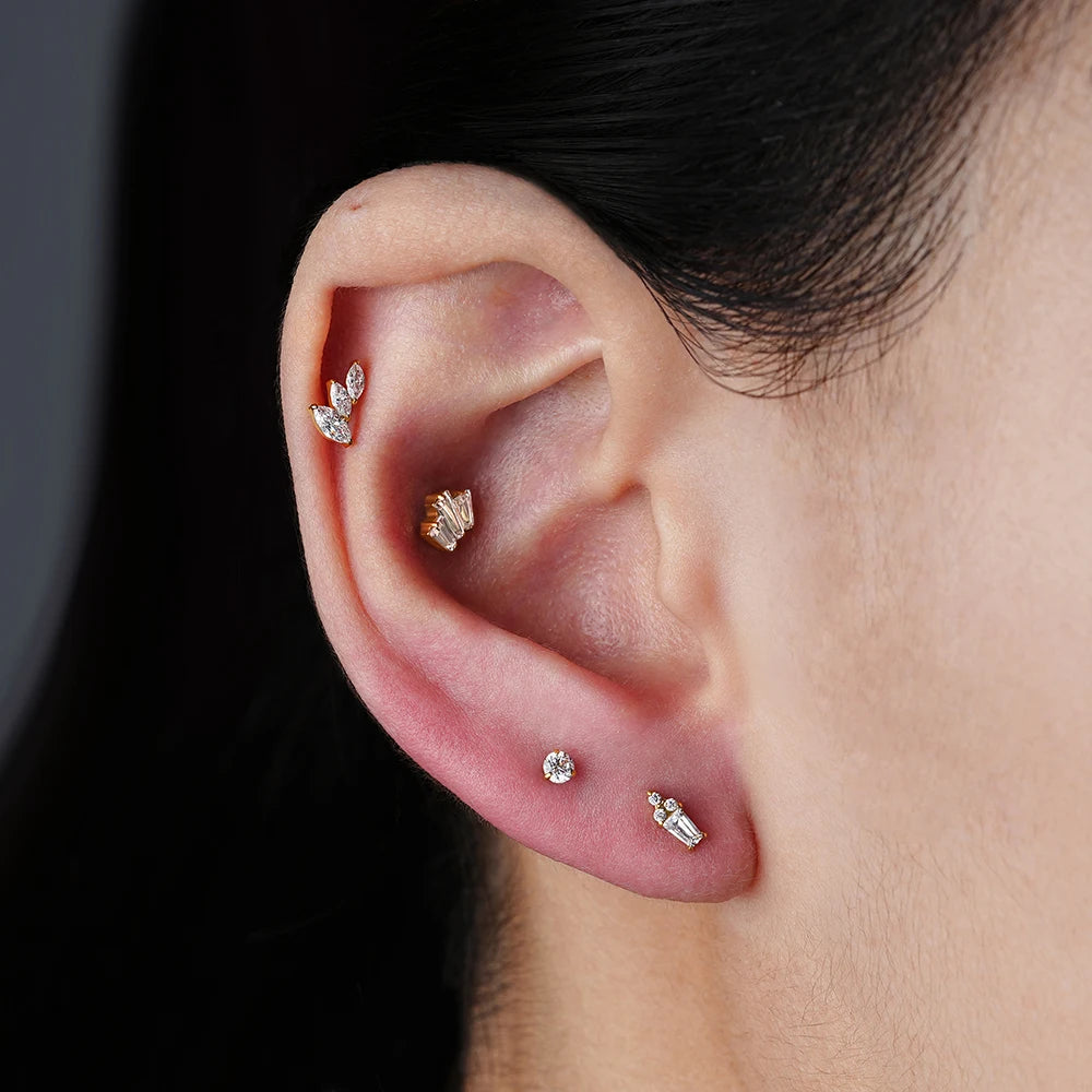 Diamond labret stud with three marquise clear cz stones titanium cluster ear stud