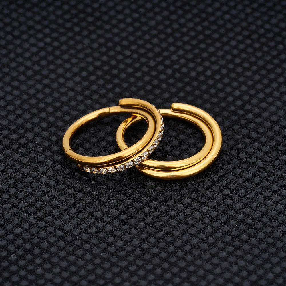 Brinco de argola dupla, 16g, 12mm, argola externa, titânio, ouro, prata, 8mm, 10mm, anel torcido