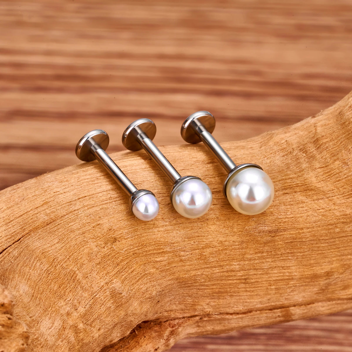 Pearl nose stud in gold and silver titanium lip stud ear stud 16G