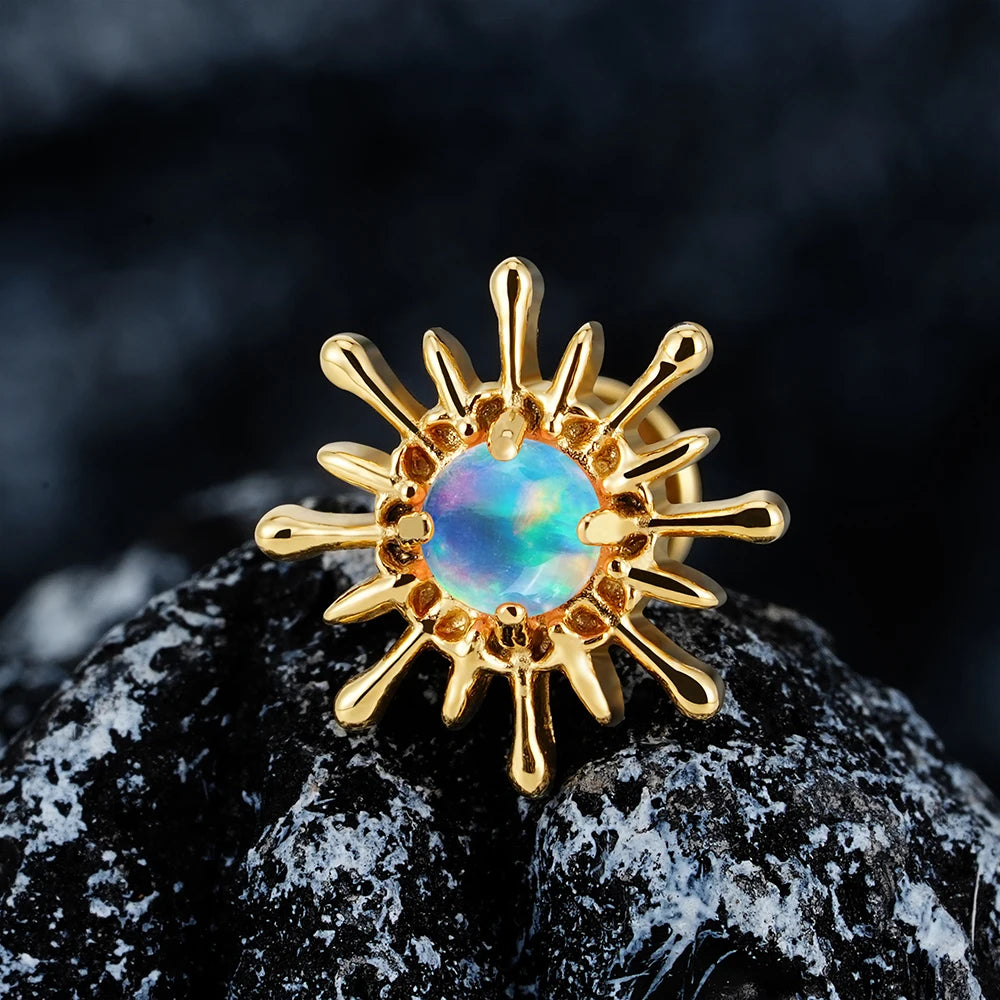 Opal sun stud made of titanium ear piercing stud nose piercing stud 16G