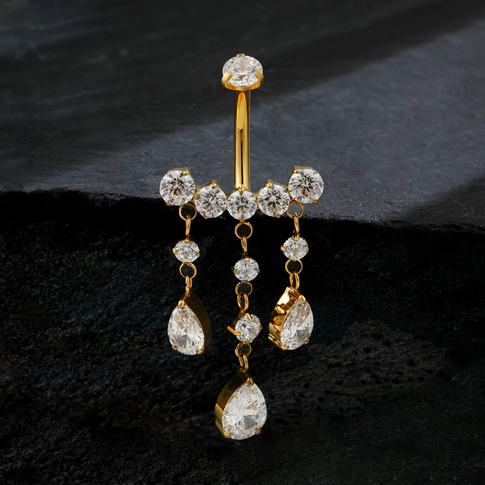 Dangly belly button piercing luxurious and cute with teardrop stones titanium chandelier navel piercing