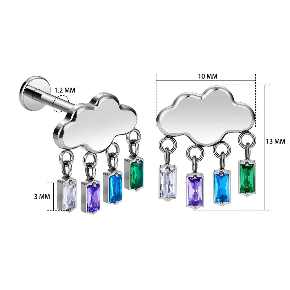 Drijvende helix piercing stud heel schattig en uniek wolk en regen titanium oorknop 16G