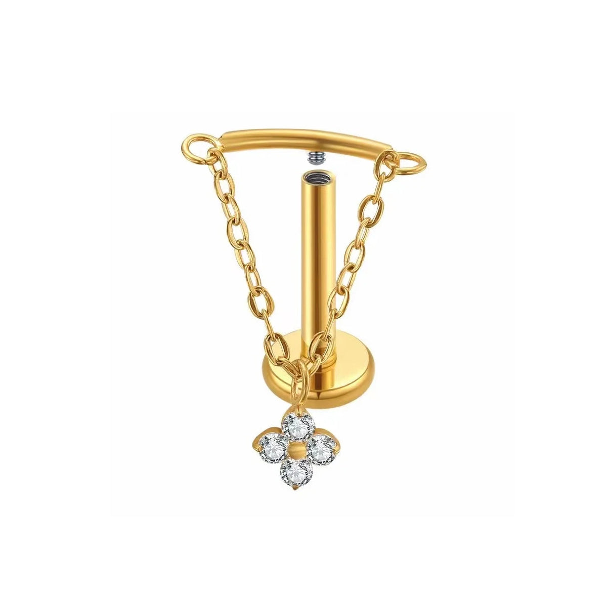 Pendiente de titanio para piercing de hélice flotante con colgante de flor y cadena, 16 g