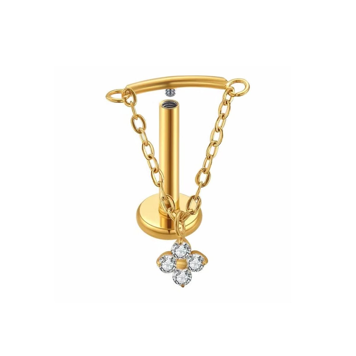 Floating helix piercing with a flower pendant and chains titanium dang ...