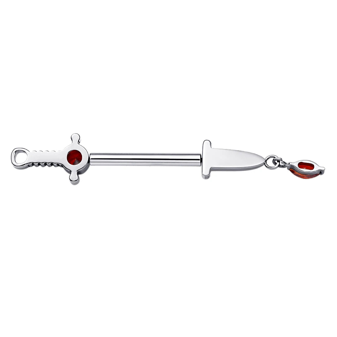 Sword nipple piercing with red gemstones sword nipple bars cute sexy titanium nipple rings 2 pieces