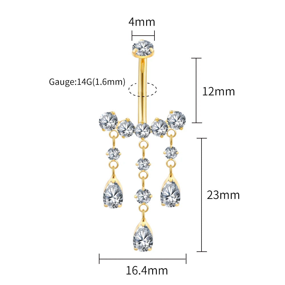 Dangly belly button piercing luxurious and cute with teardrop stones titanium chandelier navel piercing