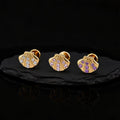 Seashell stud earring with clear pink purple diamond cz stones shell nose stud piercing summer beach jewelry